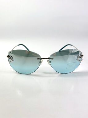 Vintage Loewe Rimless Semi-Oval Sunglasses Blue Silver SLW 167 579 VFC Full Set